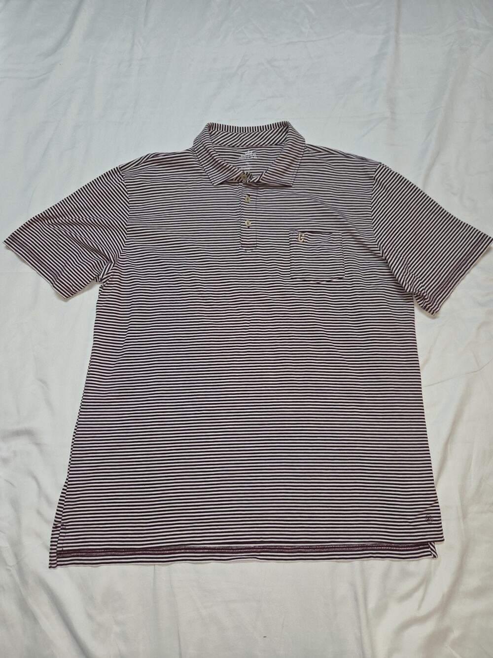 Peter Millar Men's Seaside Wash Polo Shirt Size XL Tan And White Striped